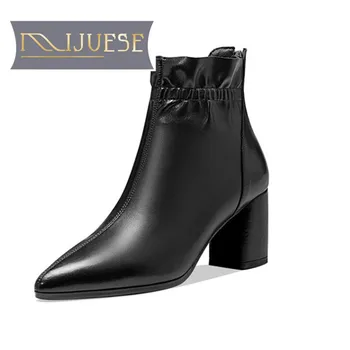 

MLJUESE 2021 women Ankle boots Sheepskin Winter short plush Pointed Toe Zipper High heels female boots size 42
