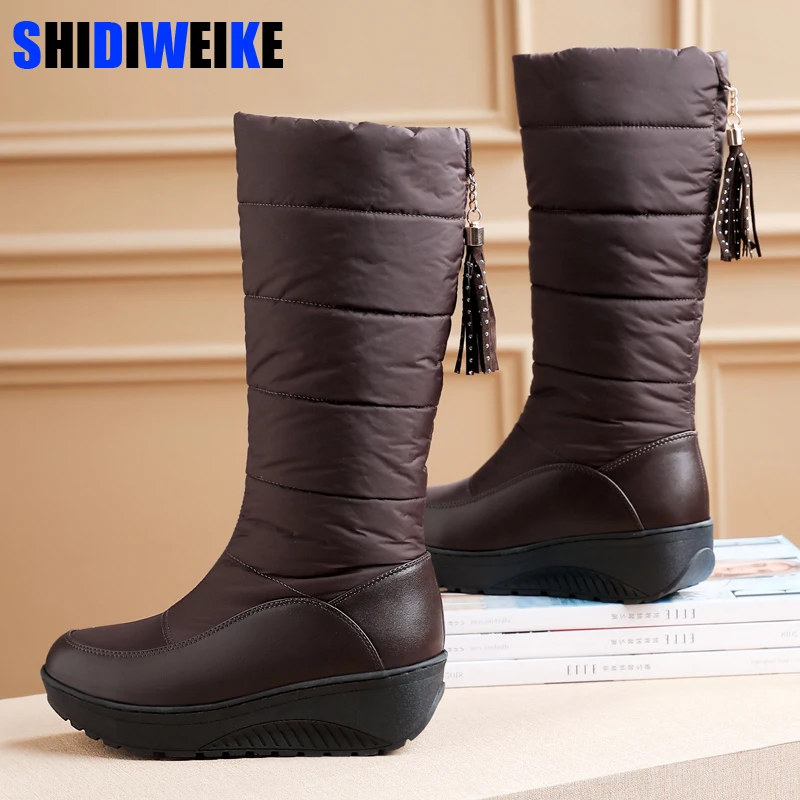 

2019 Fur Female Warm Snow Boots Mid-Calf Slip-On Women Boots Fringe Winter Waterproof Platform Shoes Botas Mujer g660