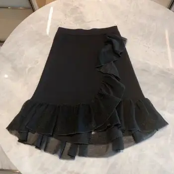 

Women Skirt Spring / Summer 2020 Skirt Black Lace Pleated Irregular Mini Skirt