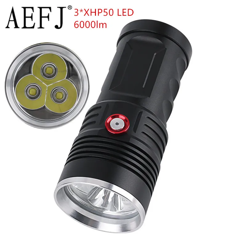 

AEFJ 6000LM High power super bright flashlight 3*xhp50 usb rechargeable Waterproof camping tactical torch use 4*18650 battery