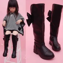 Botas por encima de la rodilla de las niñas botas largas de cuero Pu negro de moda de invierno para niñas zapatos de princesa de invierno para niños que visten botines largos(China)