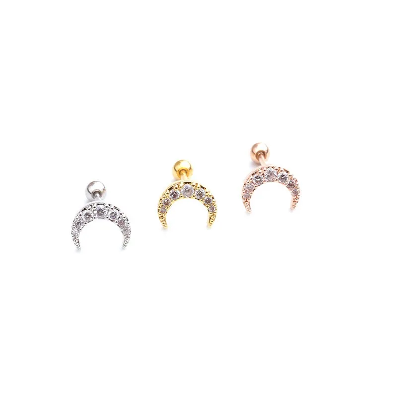 PINKSEE Crystal Moon Tragus Сережки для пирсинга из нержавеющей стали с Цирконом Серьги-гвоздики очаровательные ювелирные изделия для тела