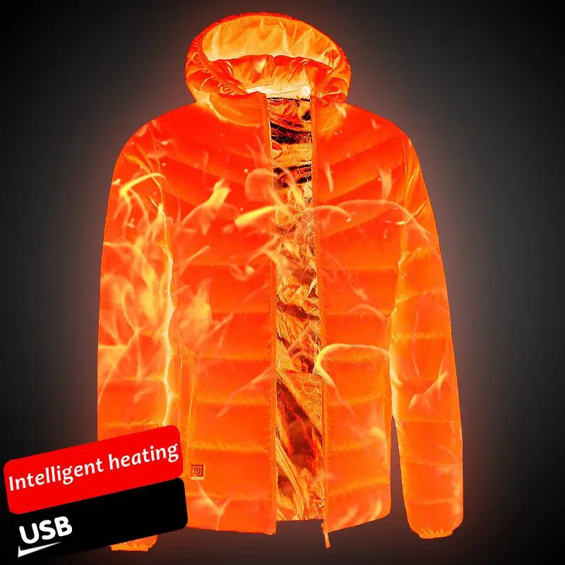 Новинка зимы, Мужская теплая зимняя куртка с инфракрасным подогревом и USB, Мужская умная термостат, одноцветная парка с капюшоном, теплая куртка