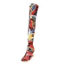 Lucyever/высокие сапоги на прозрачном каблуке женские модные разноцветные Сапоги выше колена на высоком каблуке женские эластичные пинетки Mujer