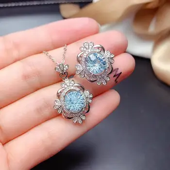 

graceful ocean blue Topaz ring and necklace for women real 925 silver natural gem fireworks color new designment birthday gift