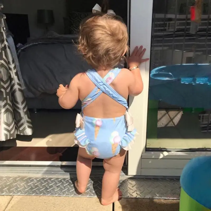 2020 Summer Swimsuit Kids Baby Girls Floral Swimwear Flamingo Swimsuit Bathing Beachwear Jumpsuit Swimsuit+Hat Sun Protect 1-6T