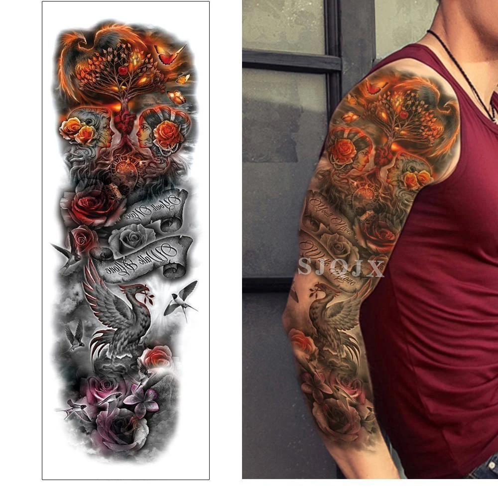 Черная временная татуировка наклейка полные руки вспышка Татуировка рукав Акварельные Цветы лица Тигры поддельные татуировки для мужчин и женщин - Цвет: U