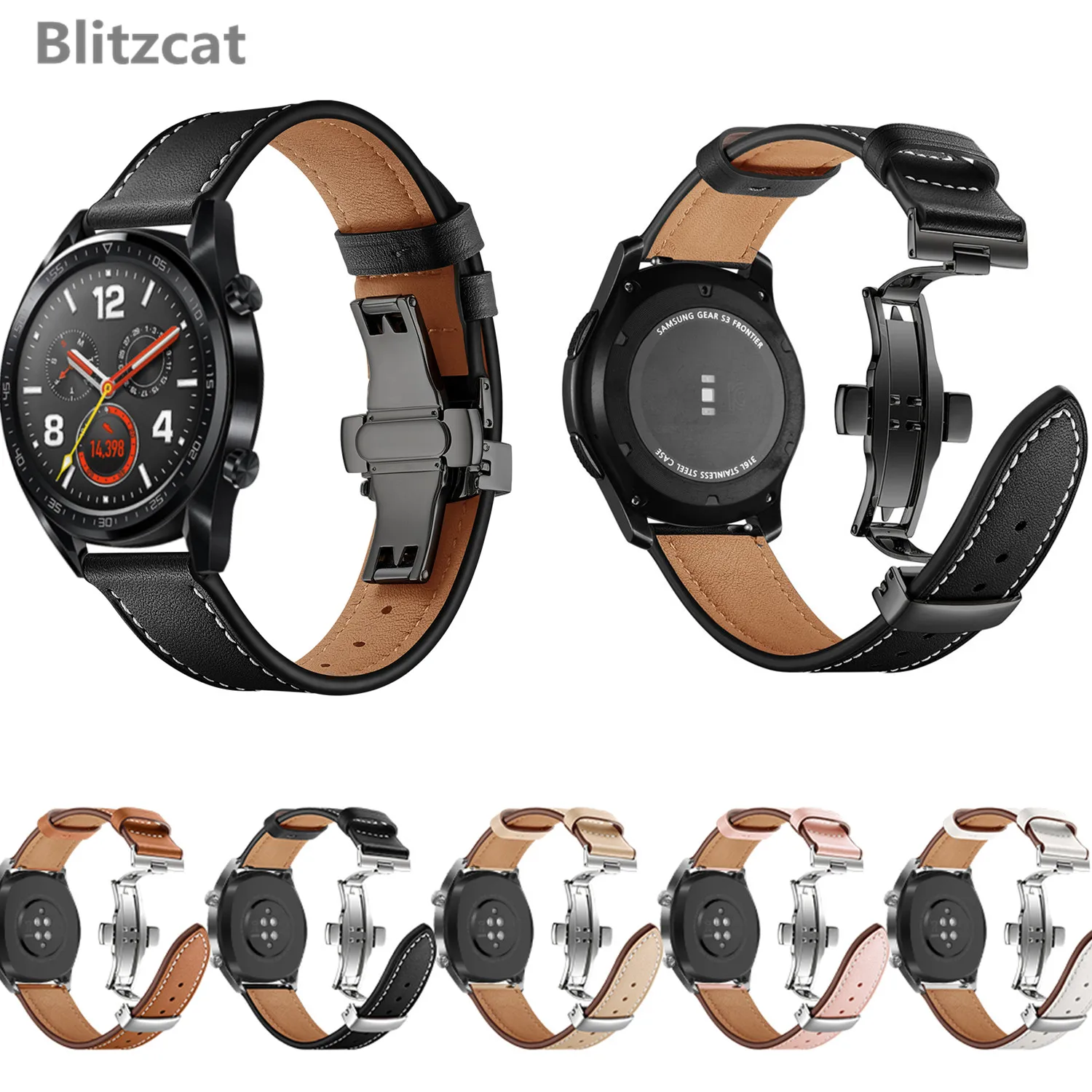 Ремешок из натуральной кожи для HUAWEI WATCH GT Smart Watch Замена браслета ремешок с металлической Бабочкой Пряжка
