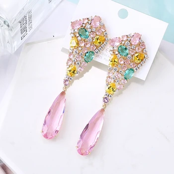

Fashion Water Drop Zirconia Earrings Beautiful Multicolor Design Luxury Wedding Jewelry Long Earrings XIUMEIYIZU Brazil Export