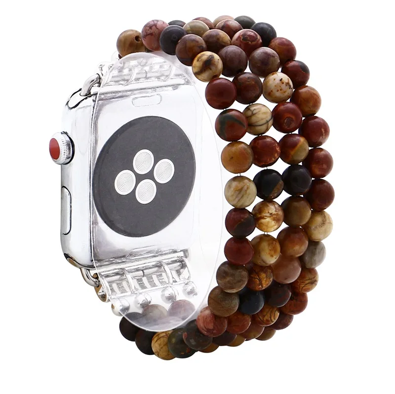 LuReen натурального камня бирюзы Эластичная лента для наручных часов Apple Watch серии 1/2/3, 42 мм, 38 мм, версия браслет ремешок для наручных часов iwatch, 4/5 40 мм 44 мм - Цвет ремешка: Picasso