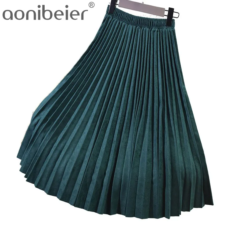Aonibeier 65cm / 75cm 85cm Faux Suede High Waist Women Skirts Autumn Winter Fashion Pleated Skirt Elastic Casual | Женская одежда