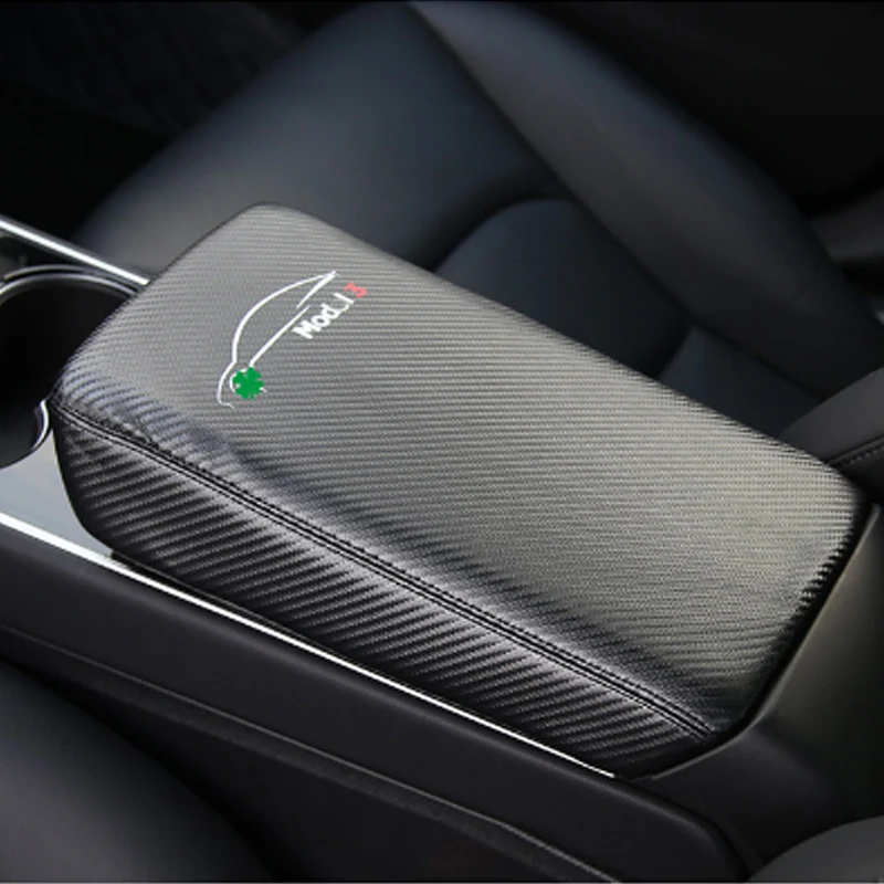 Модификации для Tesla модель 3 подлокотник чехол Крышка - Название цвета: Carbon Fiber