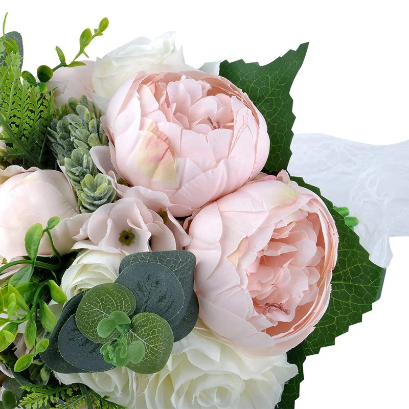 Wedding Bridal Bouquet,9.8 Inch Wedding Bridal Bouquet,Wedding Simulation Bouquet,Natural Jute Wrap,Crystal Wedding Chapel Party
