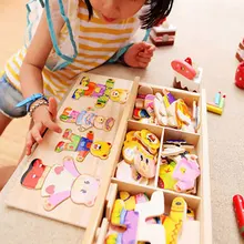 Ensemble de Puzzle en bois pour enfants, cadeau de bricolage, petit ours, changement de vêtements, Puzzle, éducation précoce, jeu d'habillage, jouets Puzzle pour bébés