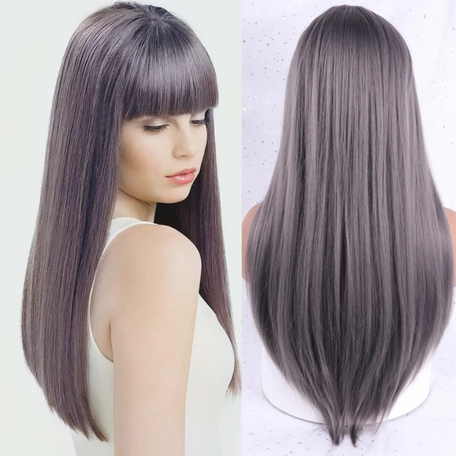 Linghang Gray and Black Wig Long Straight hair Cosplay Wig Two Tone Ombre Color Women Synthetic Hair Wigs P1B/30
