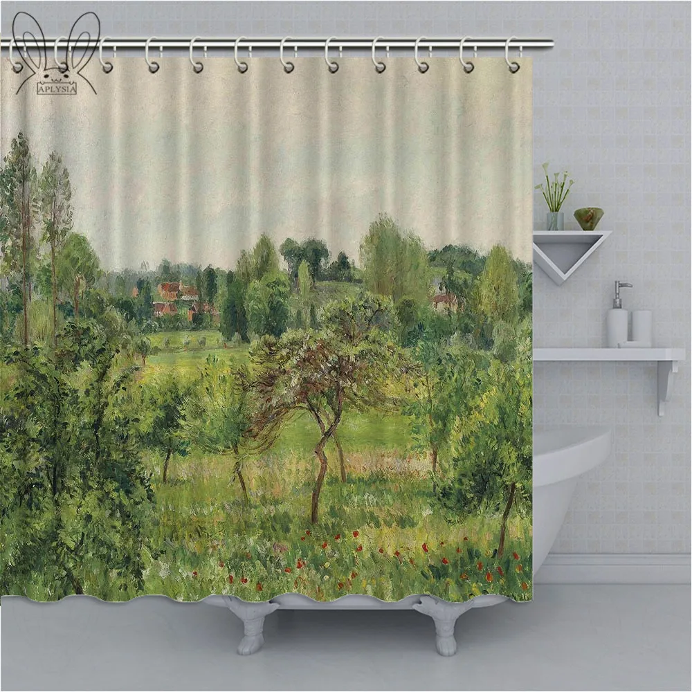 Aplysia Oil Painting Bath Shower Curtain 3D Tree Mildew-proof Polyester Fabric Shower Curtains For Bathroom Decor