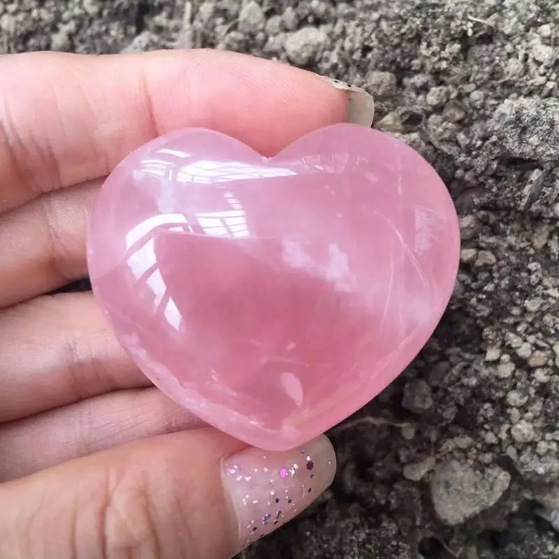 Rose Quartz Crystal Heart Shaped Stone 25-30mm Gemstone Pocket Puffed Polished 