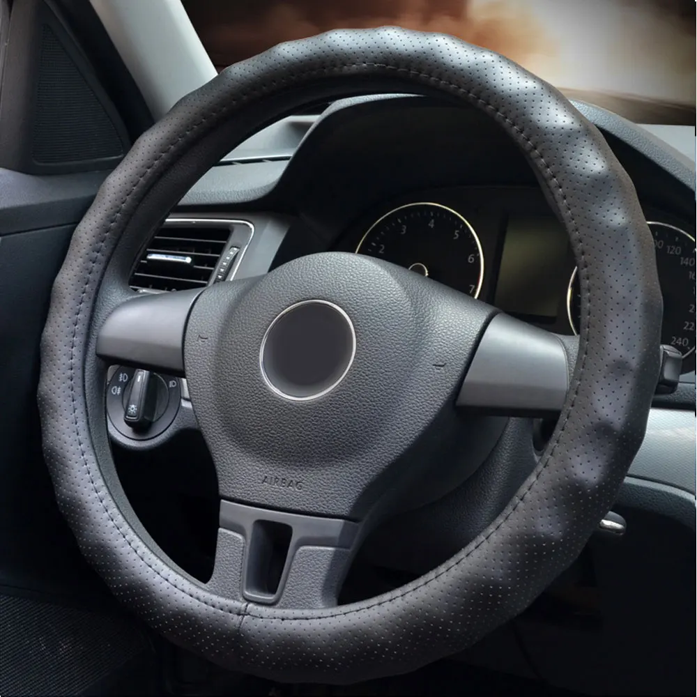 DSYCAR 1 шт. чехол рулевого колеса автомобиля из натуральной кожи дышащие противоскользящие рулевые чехлы подходят 38 см Авто украшения