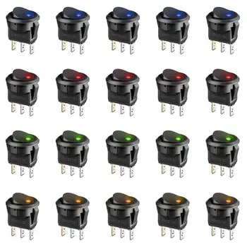 

20pcs 3 Pin 12v 20a Amps Car Truck Rocker Round Toggle Led Switch On-off Control Blue Green Yellow Red