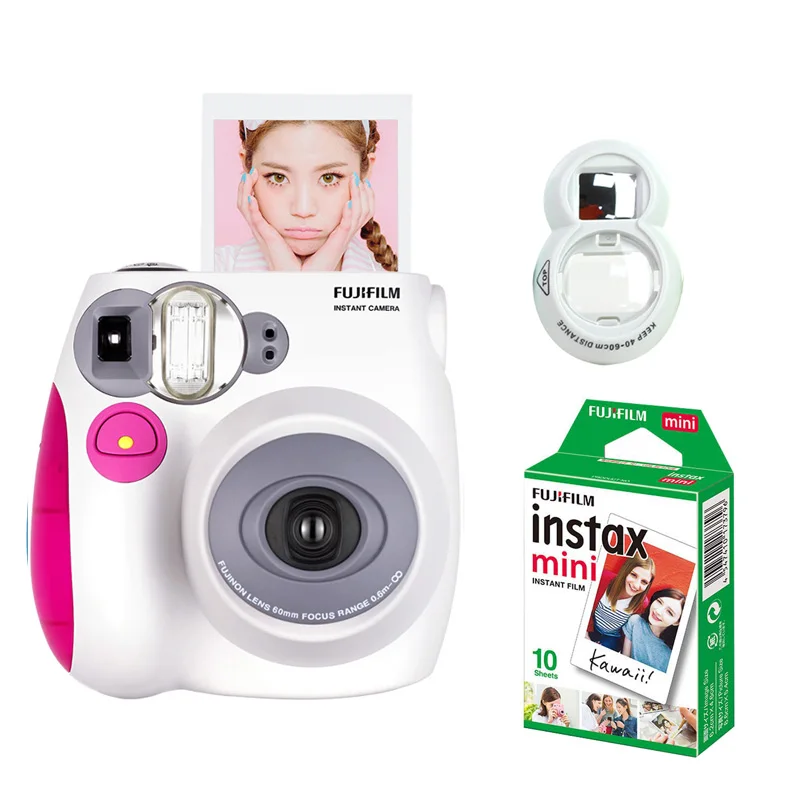 Оригинальная фотокамера моментальной печати Fujifilm Instax Mini 7s с 10 листами белая пленка Fuji Instax Mini и объектив для селфи крупным планом - Цвет: pink
