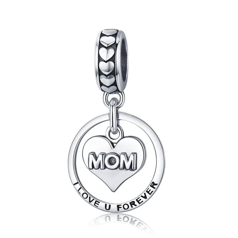 SCC649 BAMOER 925 пробы серебро I Love u Forever Mom гравировка бусины подходят браслеты с подвесками и браслеты ювелирные изделия подарок матери SCC649 - Цвет камня: SCC649