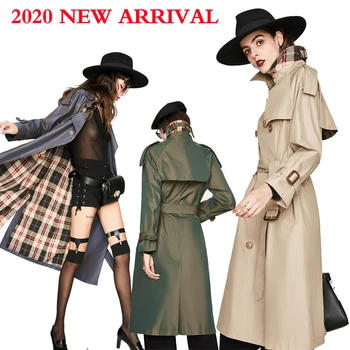 

Europe New Arrival 2020 Early Autumn New Chameleon Long Commuter Double-breasted Trench Coat Female Hepburn Fashion Windbreaker