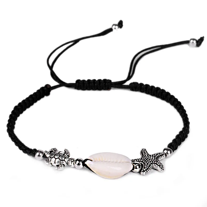 

Natural Shell Beads Bracelet For Women Starfish Sea Turtle Charm Bracelet Handmade 3 Colors Rope Bracelet Adjustable Size