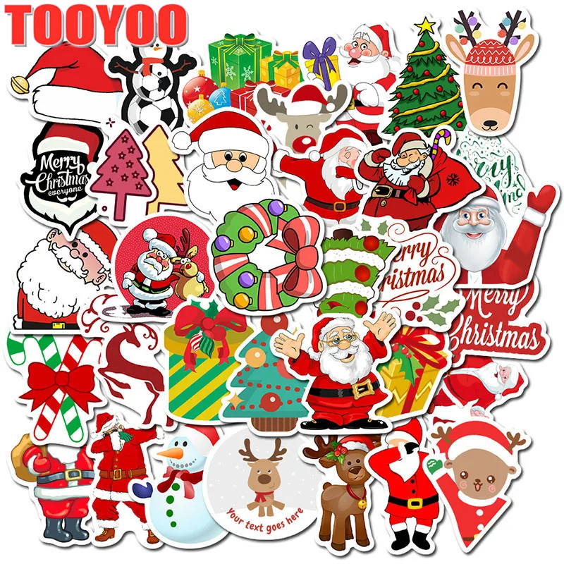 50pcs/set Merry Christmas Snowman Santa Claus Stickers Street Doodle Sticker Set For Christmas Day Waterproof PVC Sticker