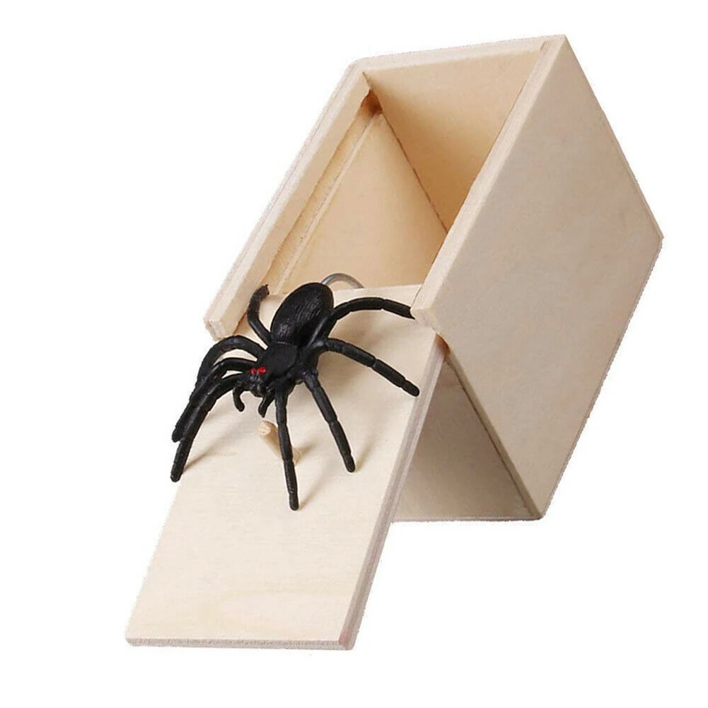 

Spider Prank Scare Box Wooden Surprise Scary Box Joke Horror Funny Prank Halloween Toys FJ88
