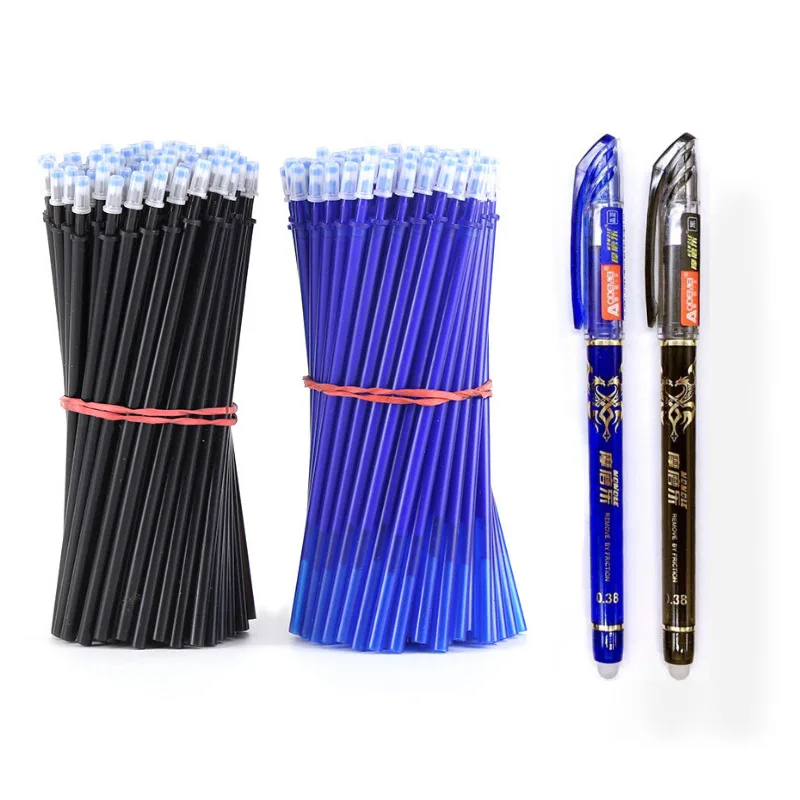 2+50Pcs/Set 0.5mm Blue Black Ink Gel Pen Erasable Refill Rod Erasable Pen Washable Handle School Writing Stationery Gel Ink Pen 1