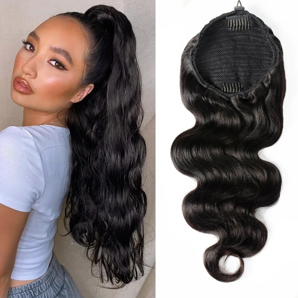BodyWaveDrawstringPonytailHumanHairExtensionsBrazilianRemyHair