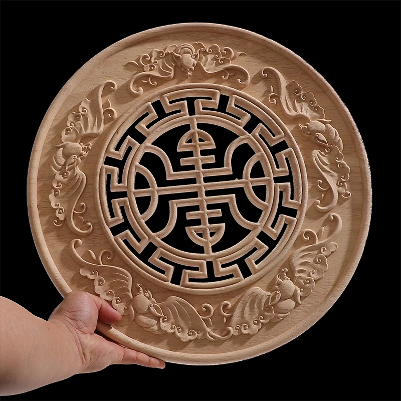Round Wood Applique Wood Decal Mouldings Onlay Unpainted European Carving Long Floral Wooden Furniture Decoration Corner