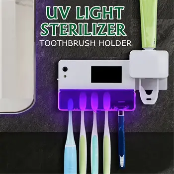 

Solar UV Light Ultraviolet Toothbrush Sterilizer Automatic Toothpaste Dispenser Tooth Brush Holder Wall Mounted Sticky