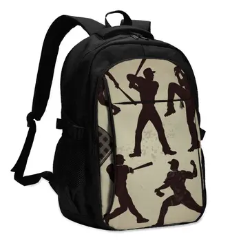 

Backpack USB Charge Women Baseball Players Silhouettes Student Backpack Letters Print School Bag Teenager Girls Backpack