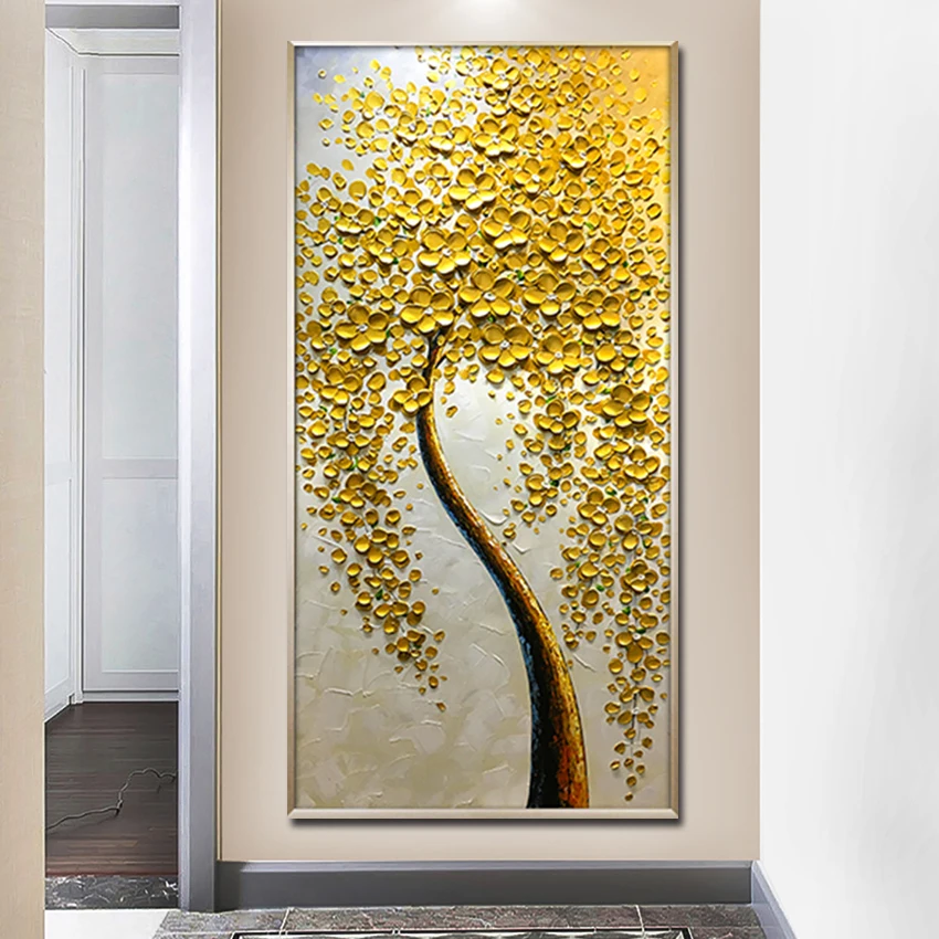 Free Shipping Abstract Knife Green Color Oil Painting Modern Art Canvas