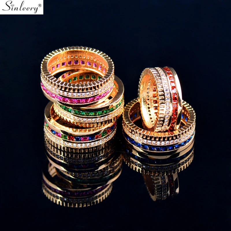 

SINLEERY Bohemian Gear Shape Wedding Rings Yellow Gold Silver Color Green Pink Blue Zirconia Rings For Women Jewelry JZ091 SSA