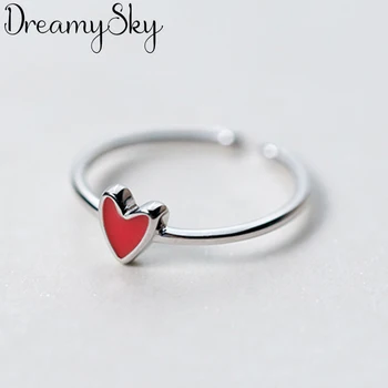 

Boho Vintage Silver Color Red Heart Rings for Women Lover Finger Ring Valentines Day Gifts