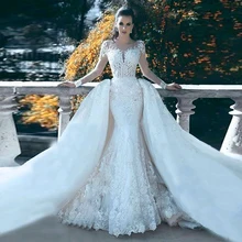 Vestido De Noiva 2 в 1 свадебное платье с пышным тюлем со съемным шлейфом 2 EM 1 кружевное свадебное платье для невесты