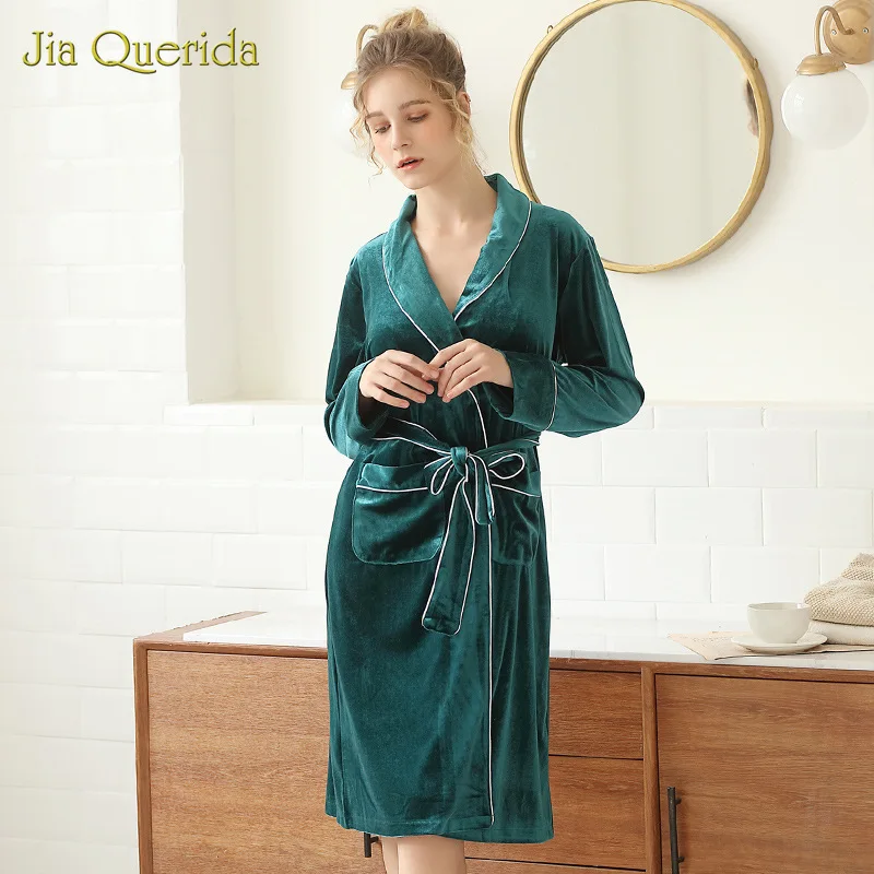 

Winter Women's Sexy Gold Velvet Pajamas Robe Belted Kimono Couples Home Bathrobe Men's Long Sleeves Long Gown Winter Warm Robes