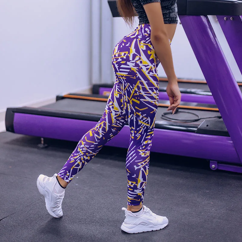 

2 Color Push Up Leggings Women Stripe Printing Pant Legging Femme High Waist Fitness Sportswear Elastic Knitted Workout Leggings