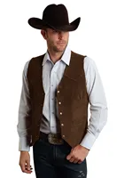 Men's Cow Leather Western Denim Suit Vest Steampunk Style Waistcoat Single Breasted Chaleco Hombre 2