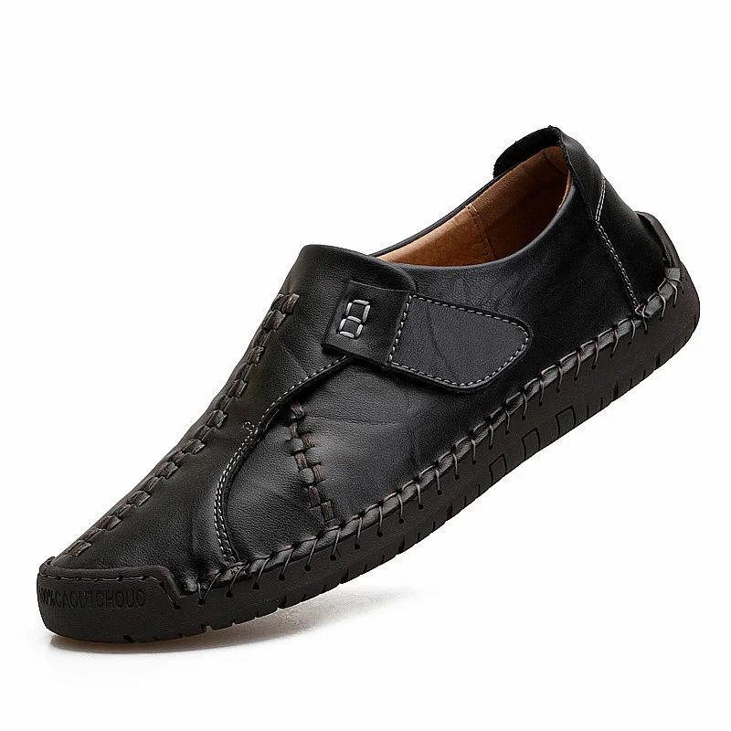 Новые кожаные кроссовки мужские туфли из натуральной кожи деловые официальные туфли дышащие кроссовки из воловьей кожи 43-48 размера плюс - Цвет: Черный