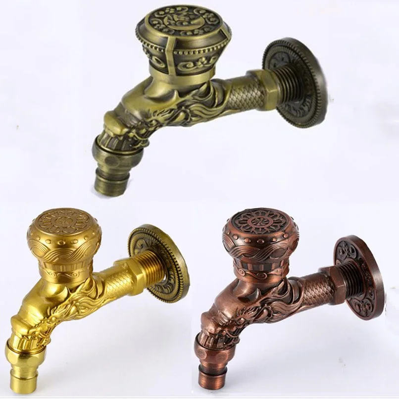 

G1/2 European Retro Engraving Pattern Zinc Alloy Washing Machine Faucet Quick Open Mop Pool Bibcock Single Cold Bathroom Tap