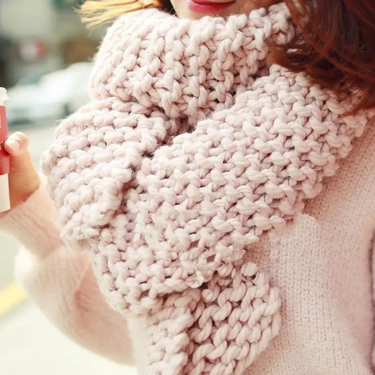 Light pink Модный женский вязанный шарф, зимние толстые теплые шерстяные длинные шарфы, шаль, женские одноцветные студенческие шарфы, пашмины - Color: Light pink
