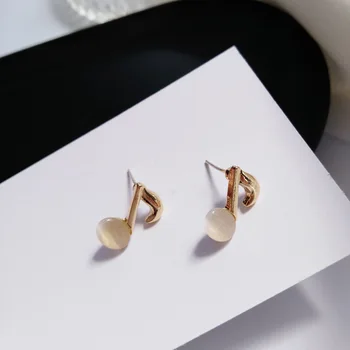

S925 Silver Needle French Romantic Music Notes Modeling Ear Stud Cool Simple Cat's Eye Earrings Non-mainstream INS-Style Ear Stu