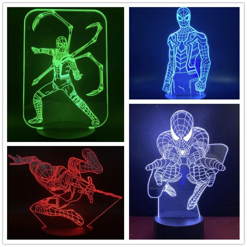 Marvel Avengers Acrylique 3d Lampe Super Héros Illusion Nuit Lumière Iron  Man Spider Man Captain America Équipe Led Lampe de Table Kid Cadeau