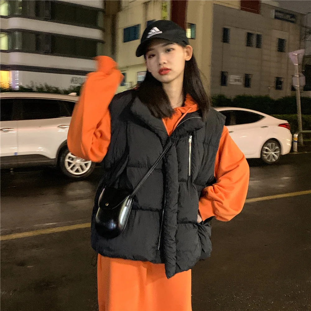 Down Feather Cotton Vest Women's New Style Autumn And Winter Short Students Bread Cotton Coat Sleeveless Coat Thick Waistco