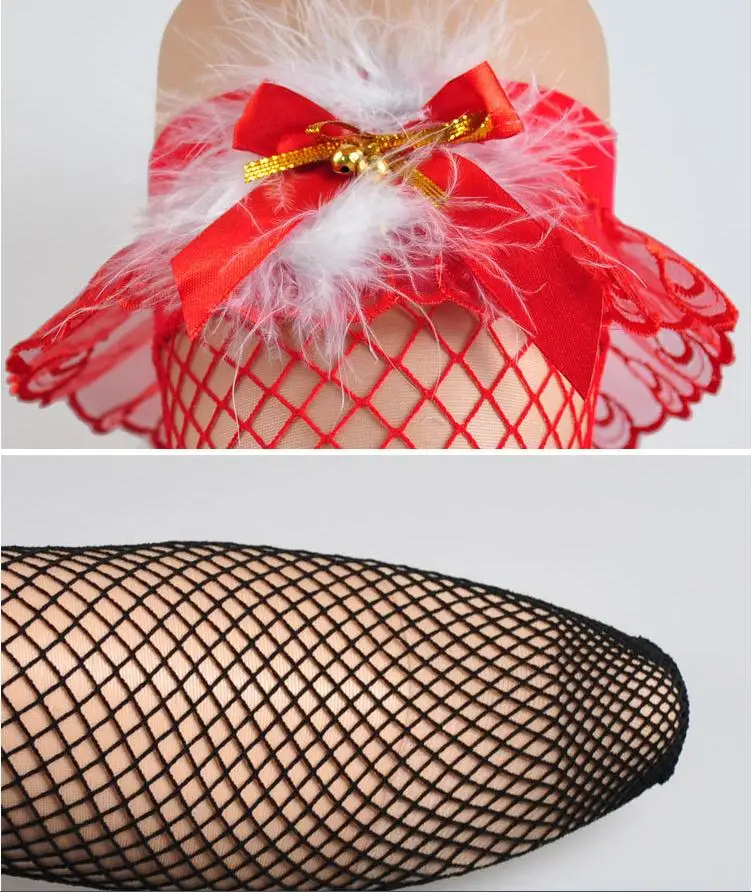 Женские повседневные чулки в сеточку, рождественские однотонные красные чулки-сеточки с пушистым бантом, сексуальные женские леггинсы для девочек