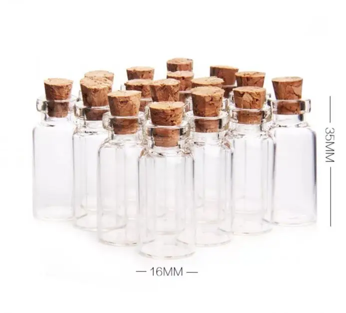 10PCS 16*35mm 2ml Small Drift Bottle Glass Jars Decor DIY Container Mini Message Vials Ornaments Cork Stopper Wishing Bottles