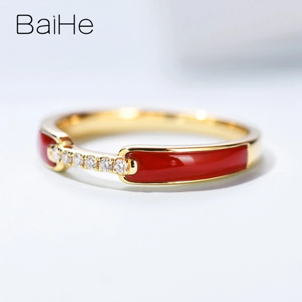 BAIHE Solid 14K желтое золото 0.05CT Сертифицированный H/SI круглый огранки из натуральных бриллиантов свадебные женские модные ювелирные изделия Подарочное кольцо